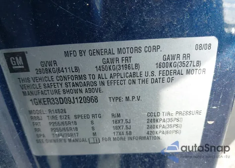 2009 GMC Acadia Slt-2 z USA, uszkodzony, nr VIN 1GKER33D09J120968